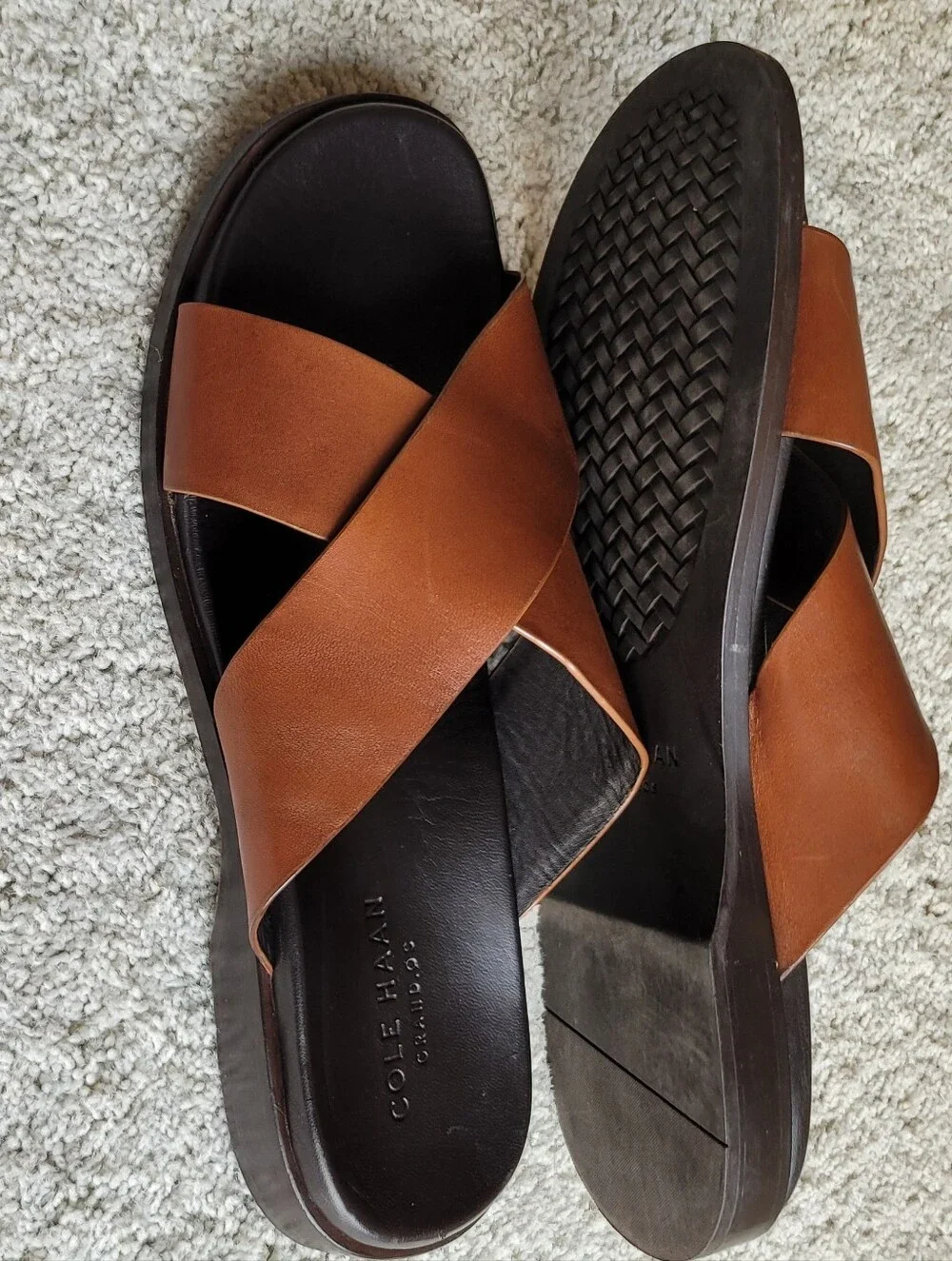 Cole Haan Grand.os Mens Brown Leather Sandals W Black Leather Footbed X Style 12